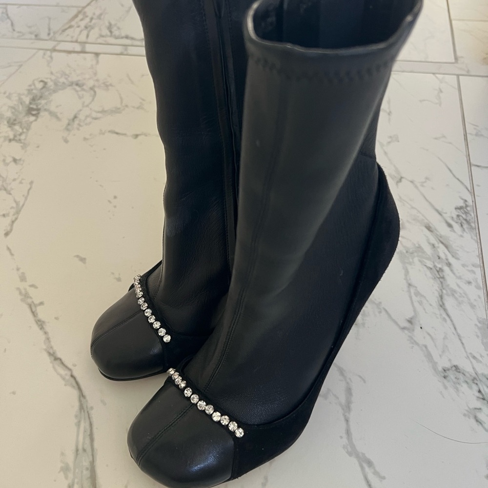 Valentino Garavani Black Heeled Boots with Rhinestones